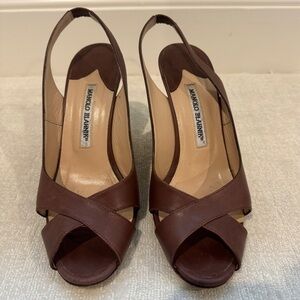 Manolo Blahnik Brown Leather Wedges